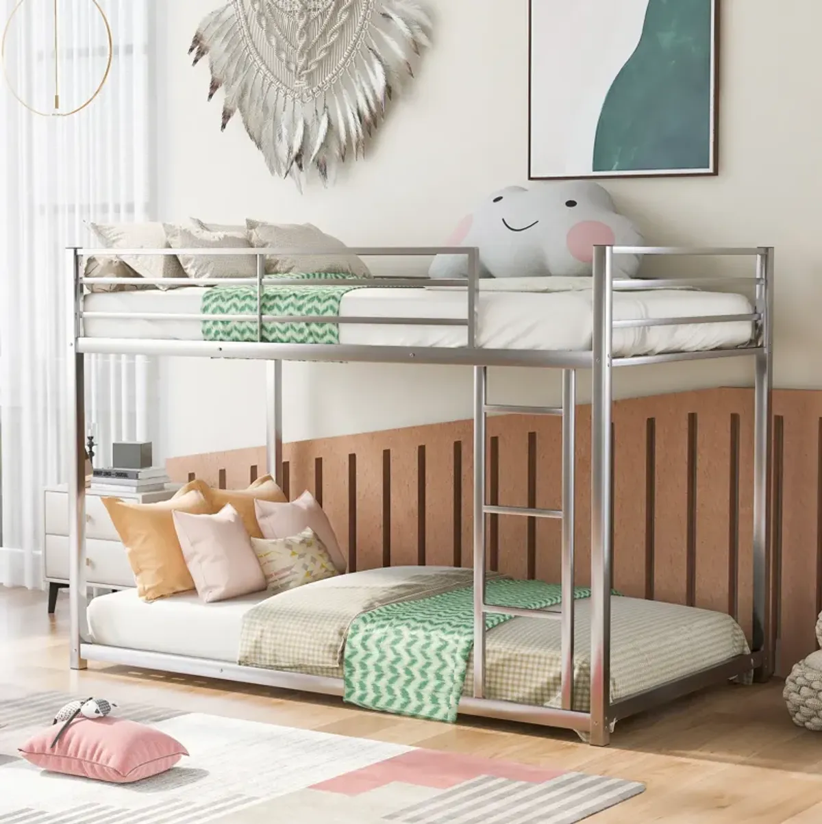 Merax Twin over Twin Metal Low Bunk Bed with Ladder