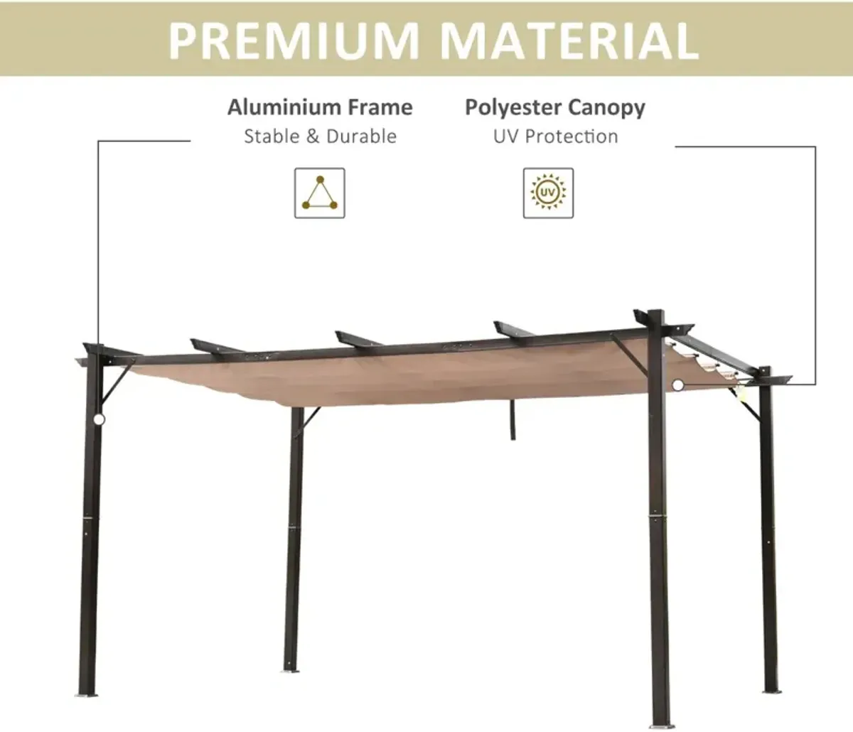 Extended Brown Shelter: 10x13 ft Aluminum Retractable Pergola Canopy