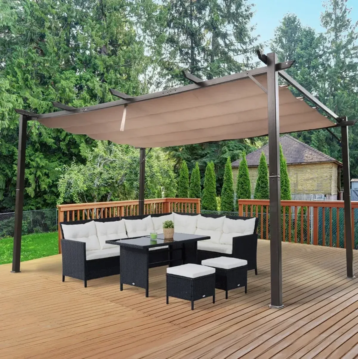 Extended Brown Shelter: 10x13 ft Aluminum Retractable Pergola Canopy