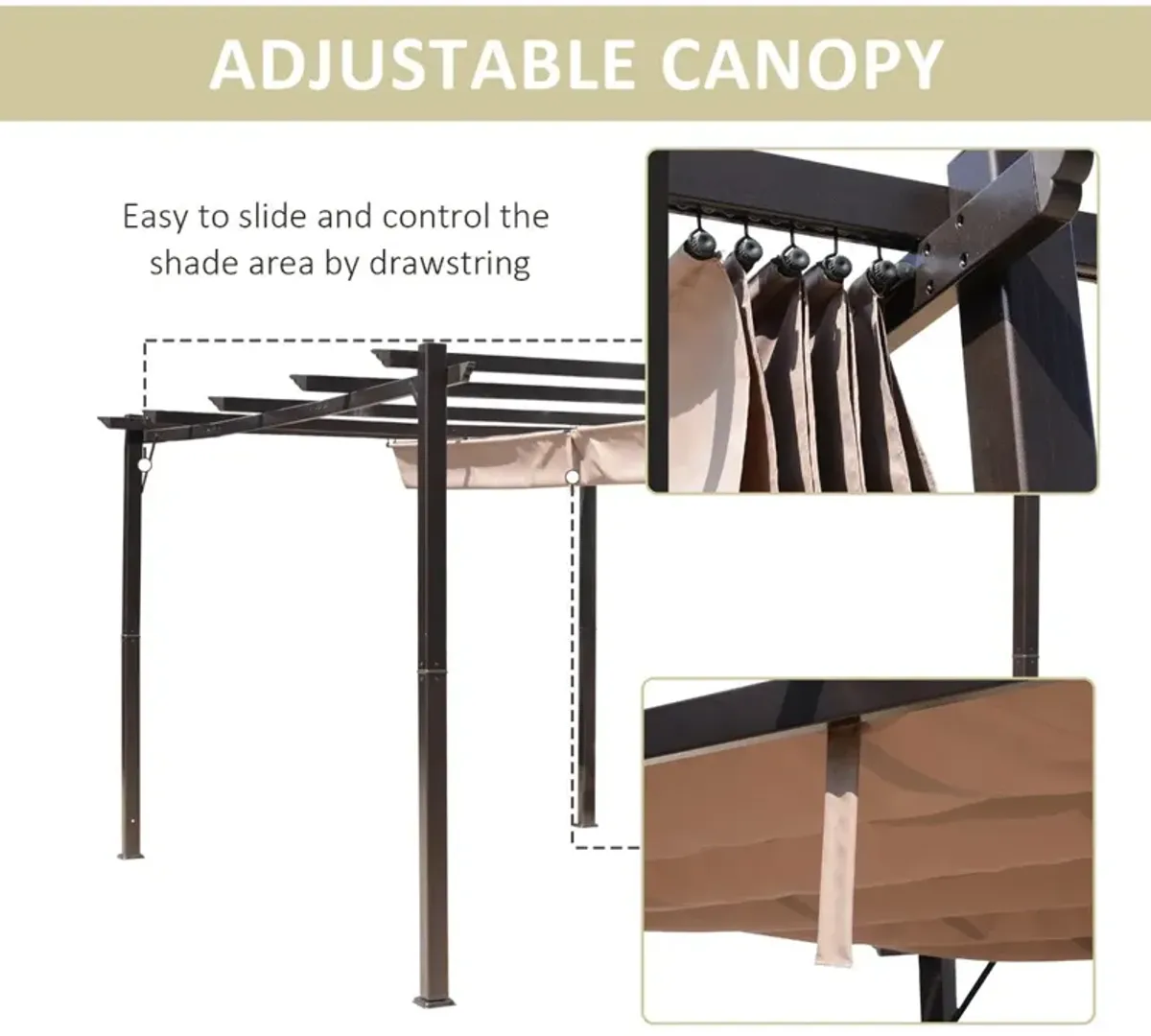 Extended Brown Shelter: 10x13 ft Aluminum Retractable Pergola Canopy