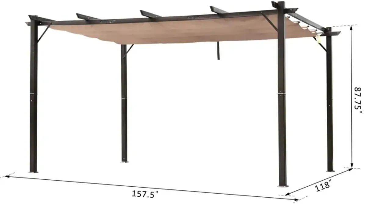 Extended Brown Shelter: 10x13 ft Aluminum Retractable Pergola Canopy