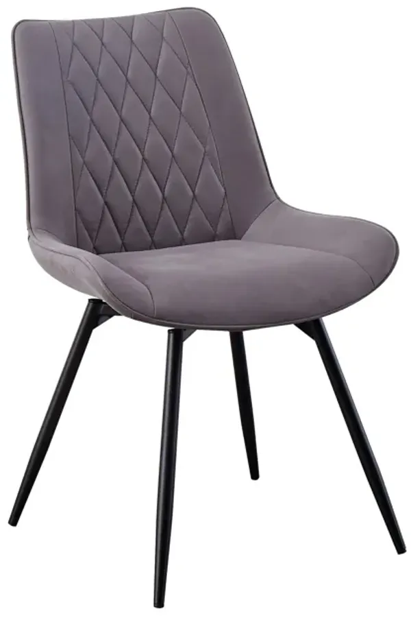 22 Inch Modern Side Chair, Set of 2, Gray Vegan Faux Leather, Swivel Seat - Benzara