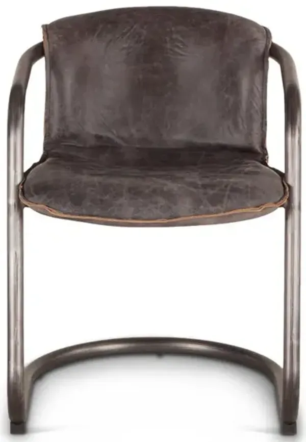 Belen Kox Distressed Antique Ebony Leather Dining Chairs, Set of 2, Belen Kox