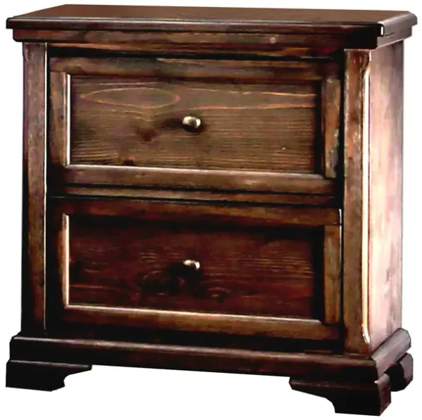 2 Drawer Transitional Wooden Nightstand with Molded Trim , Brown-Benzara