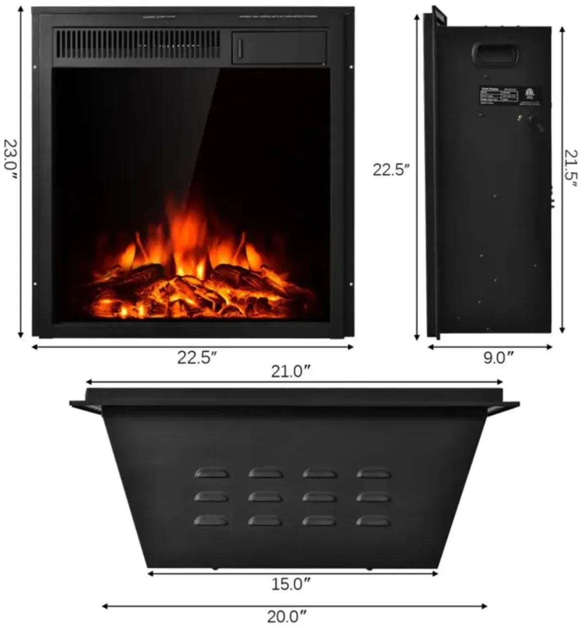 Hivvago 22.5 Inch Electric Fireplace Insert Freestanding and Recessed Heater