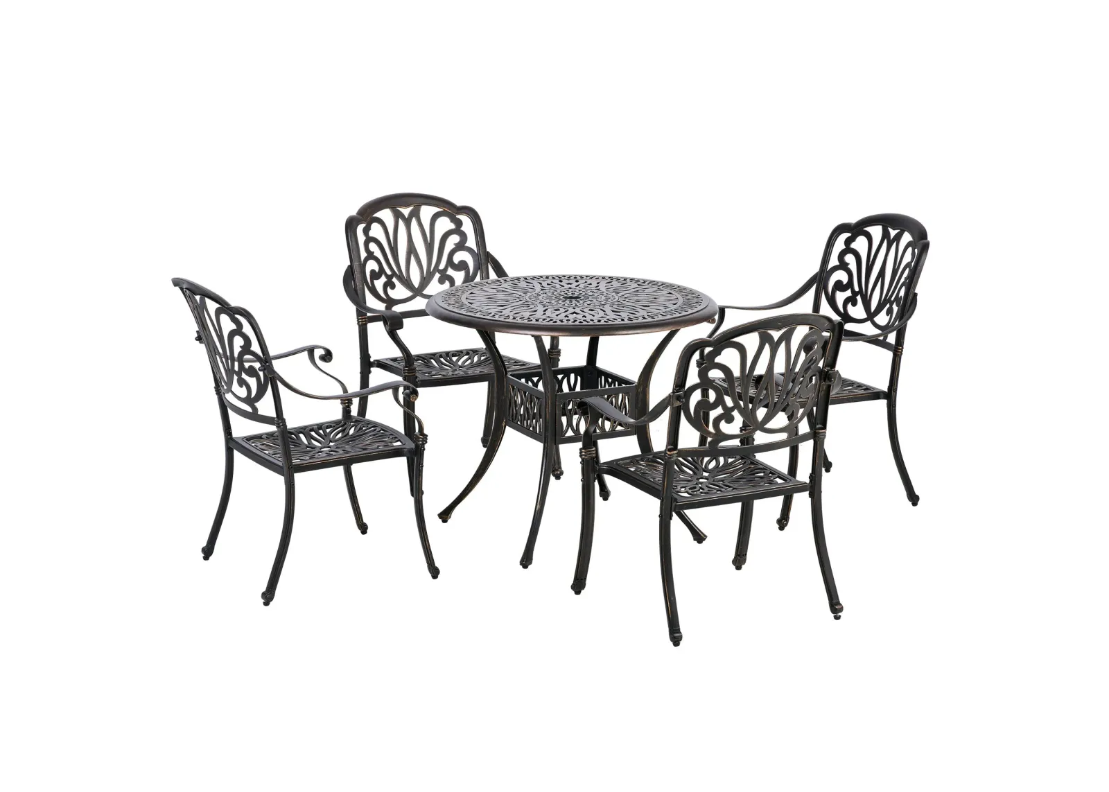 Outdoor Dining Set: 5PC Cast Aluminum Table and Stackable Chairs