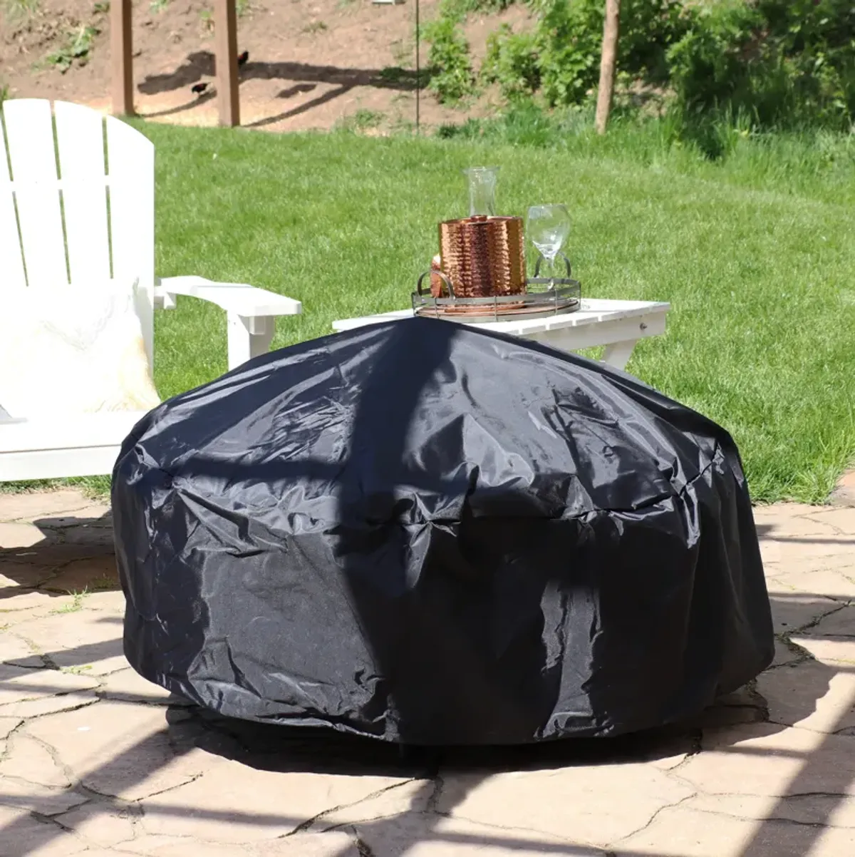 Sunnydaze Heavy-Duty PVC Round Outdoor Fire Pit Cover - Black