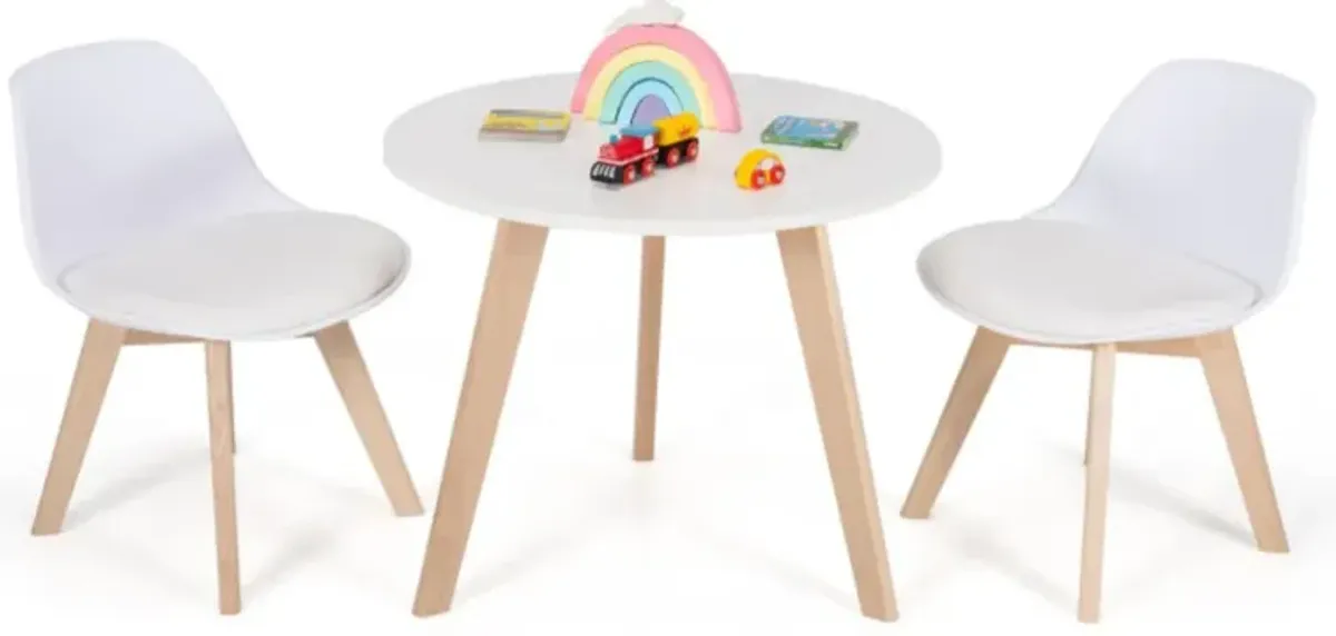 Hivvago  Modern Kids Activity Play Table and 2 Chairs Set with Beech Leg Cushion-White