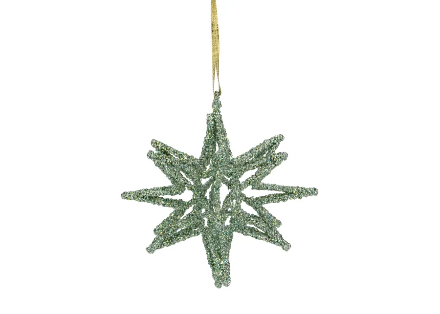 6.5" Green 3-D Glittered Star Christmas Ornament