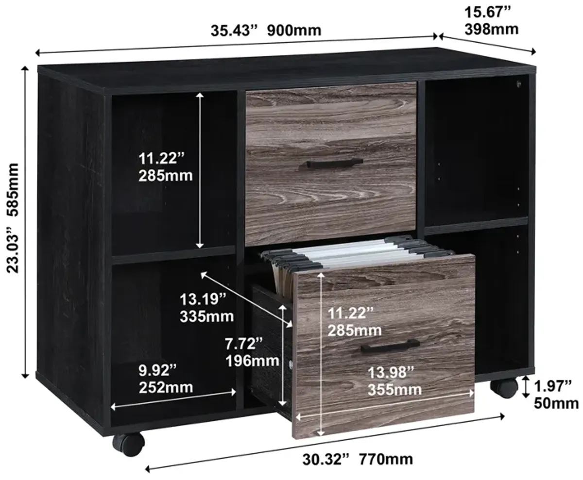 3-Drawer 39in. W File Cabinet for Home Office, Mobile Lateral File Cabinet, Printer Stand with Open Storage Shelves for Kids Room