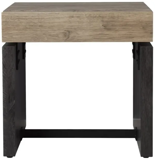 Wood and Iron Accent Table, Square Side Table with Open Storage Shelf
