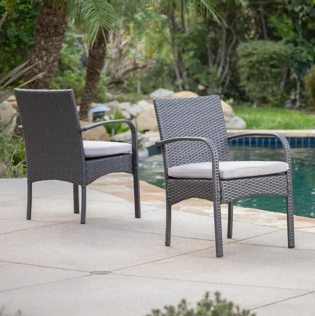 Merax PE Rattan Outdoor Dining Chairs 2 PCS
