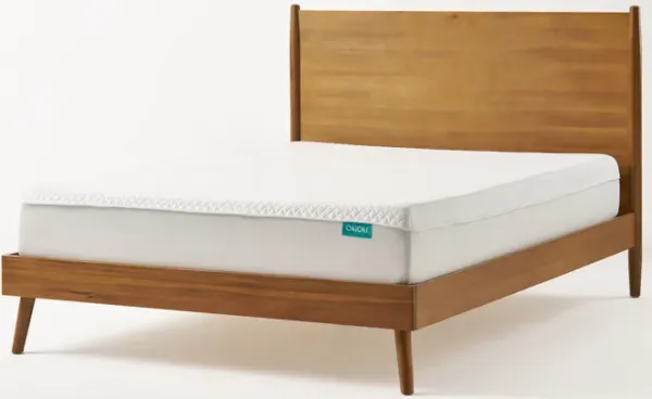 Ozzy California King Bed with Panel Design, Natural Brown Acacia Wood - Benzara