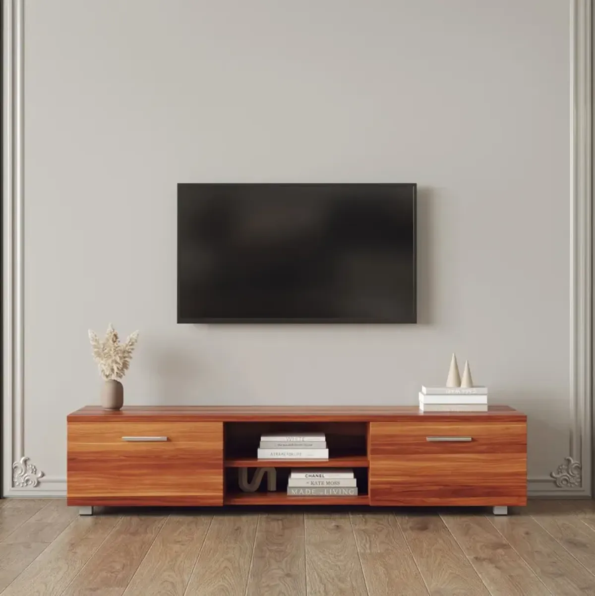 Walnut TV Stand For 70 Inch TV Stands, Media Console Entertainment Center Television Table