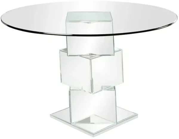 Dining Table with Round Glass Top, Silver and Clear-Benzara