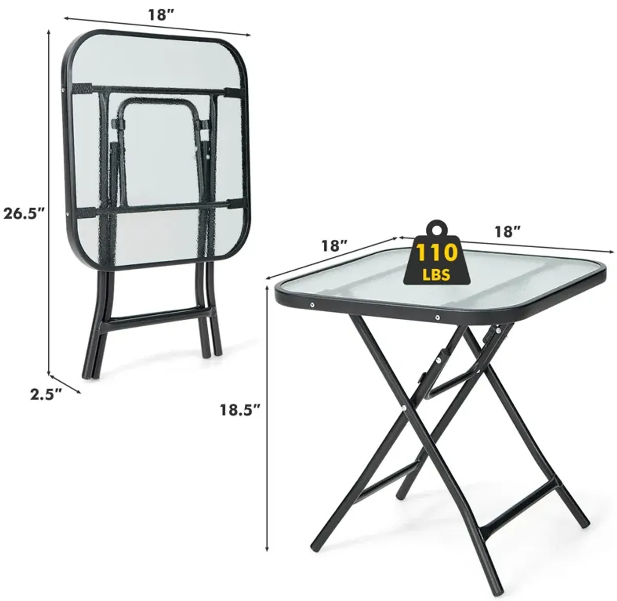 18 Inch Square Patio Bistro Table with Rustproof Frame