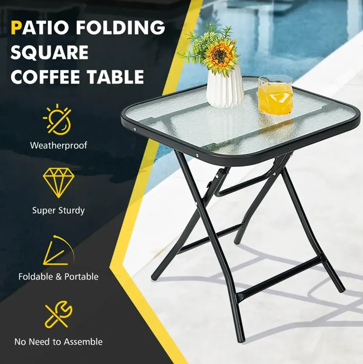 18 Inch Square Patio Bistro Table with Rustproof Frame