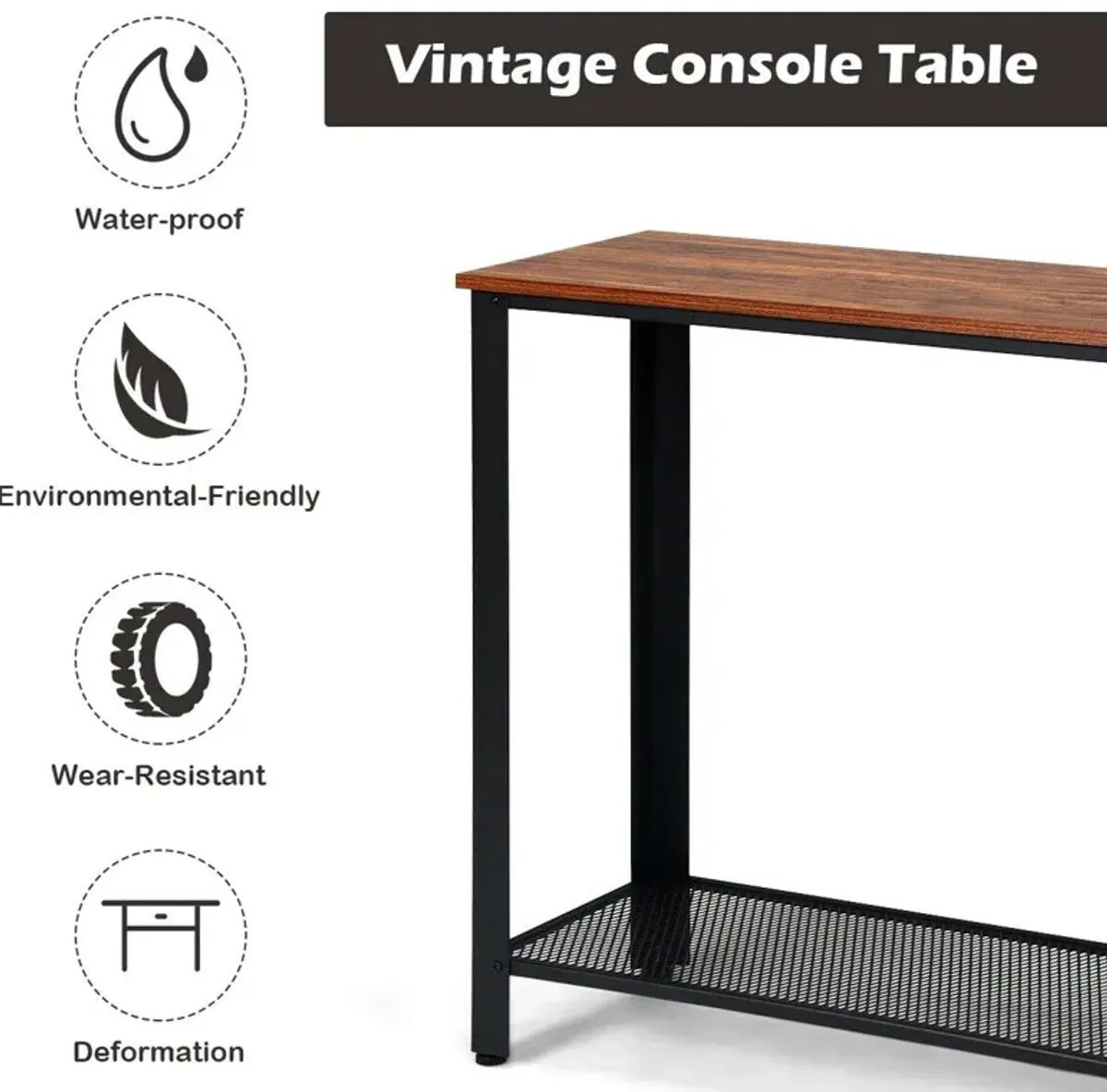 Metal Frame Wood  Console Sofa Table with Storage Shelf