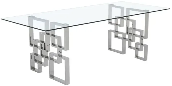 Best Quality Furniture 94 large clear glass dining table w/ silver color stainless steel base
