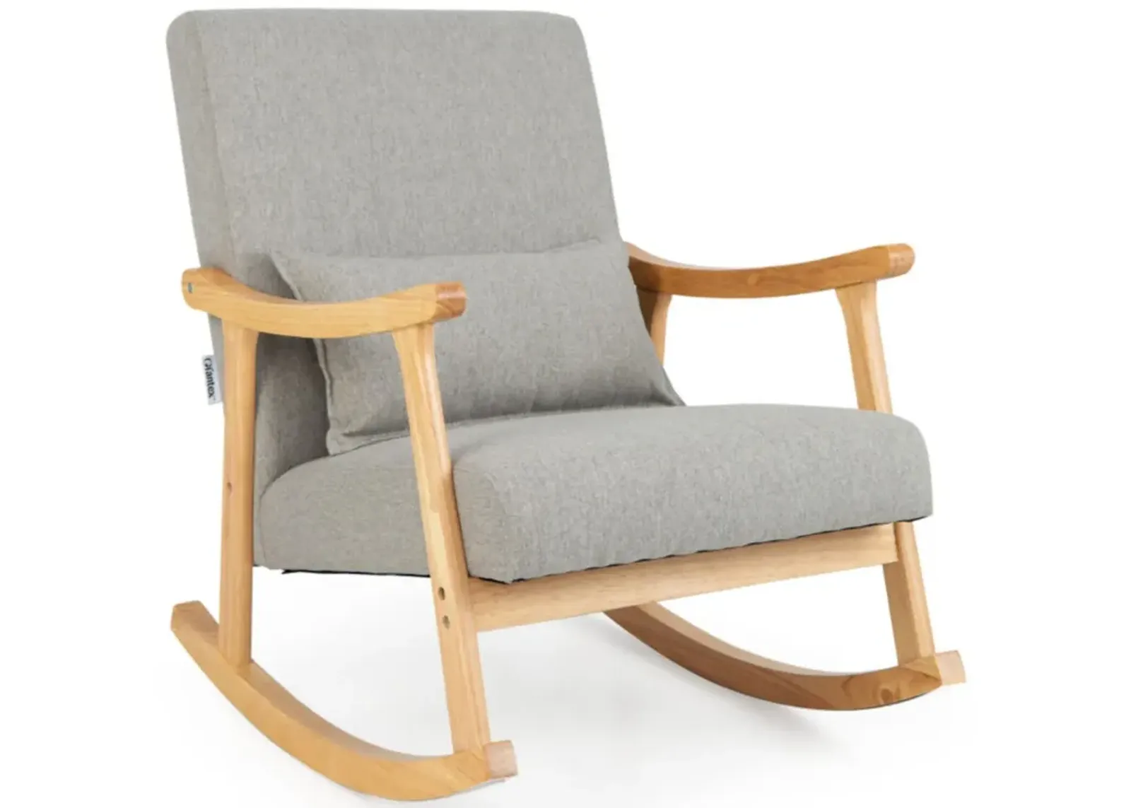 Hivvago Upholstered Rocking Chair with Pillow and Rubber Wood Frame-Gray