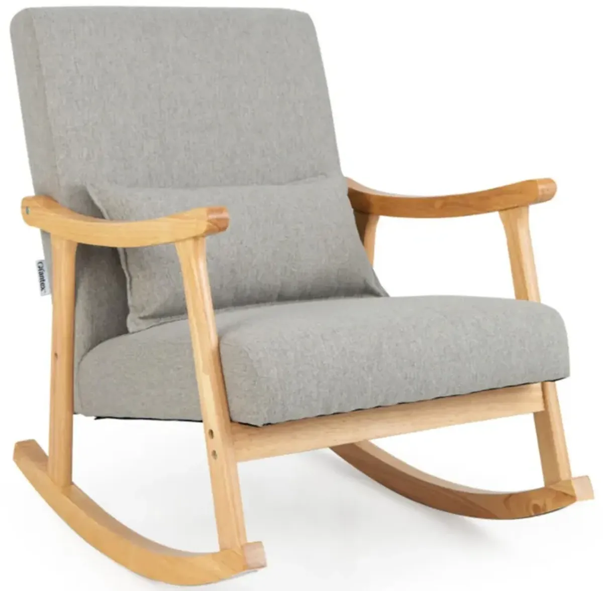 Hivvago Upholstered Rocking Chair with Pillow and Rubber Wood Frame-Gray