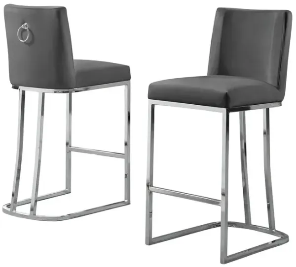 Best Quality Furniture 24 Velvet Counter Stool, Dark Grey, Chrome Base (Set of 2)