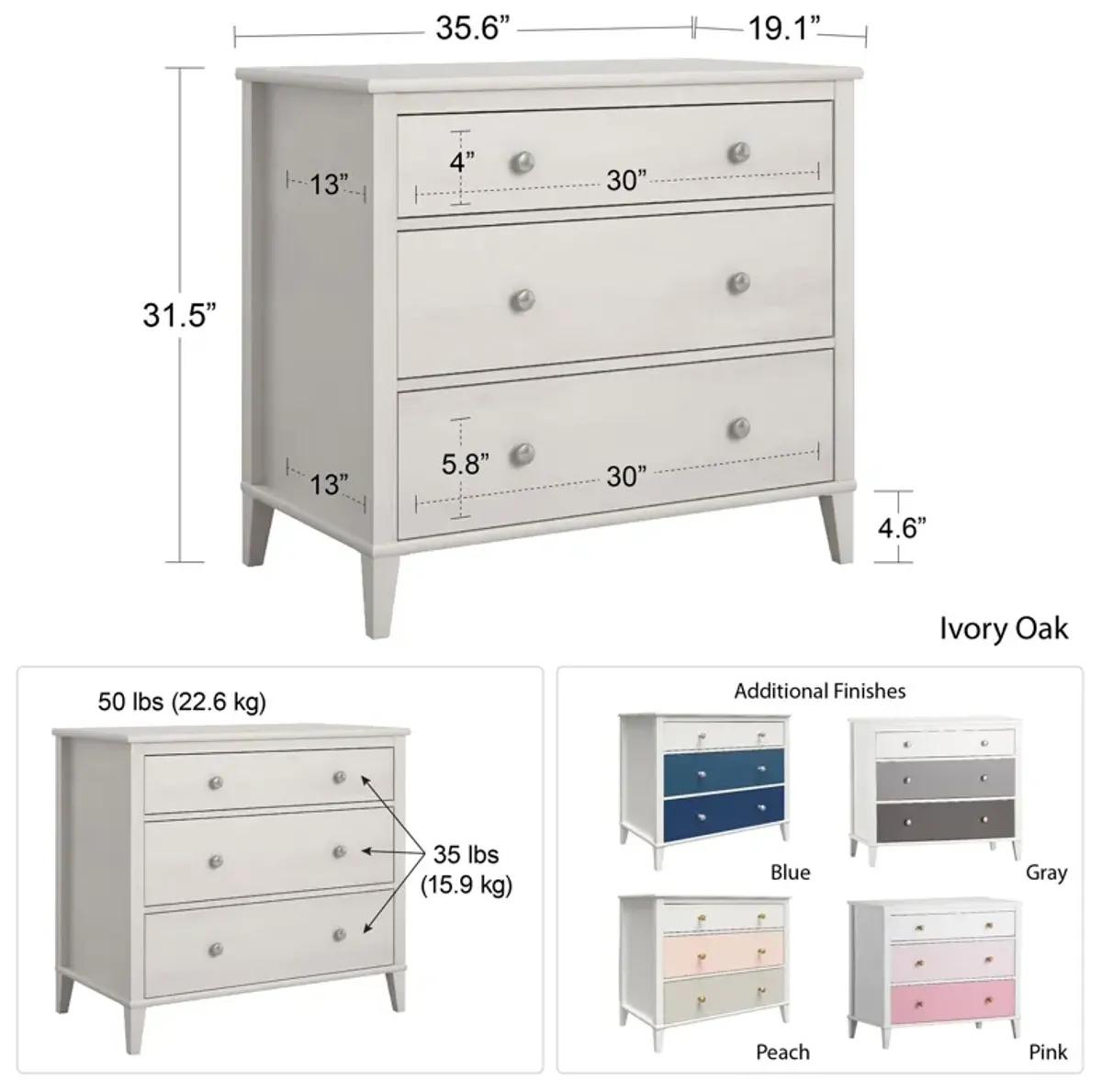 Monarch Hill Poppy 3 Drawer Dresser