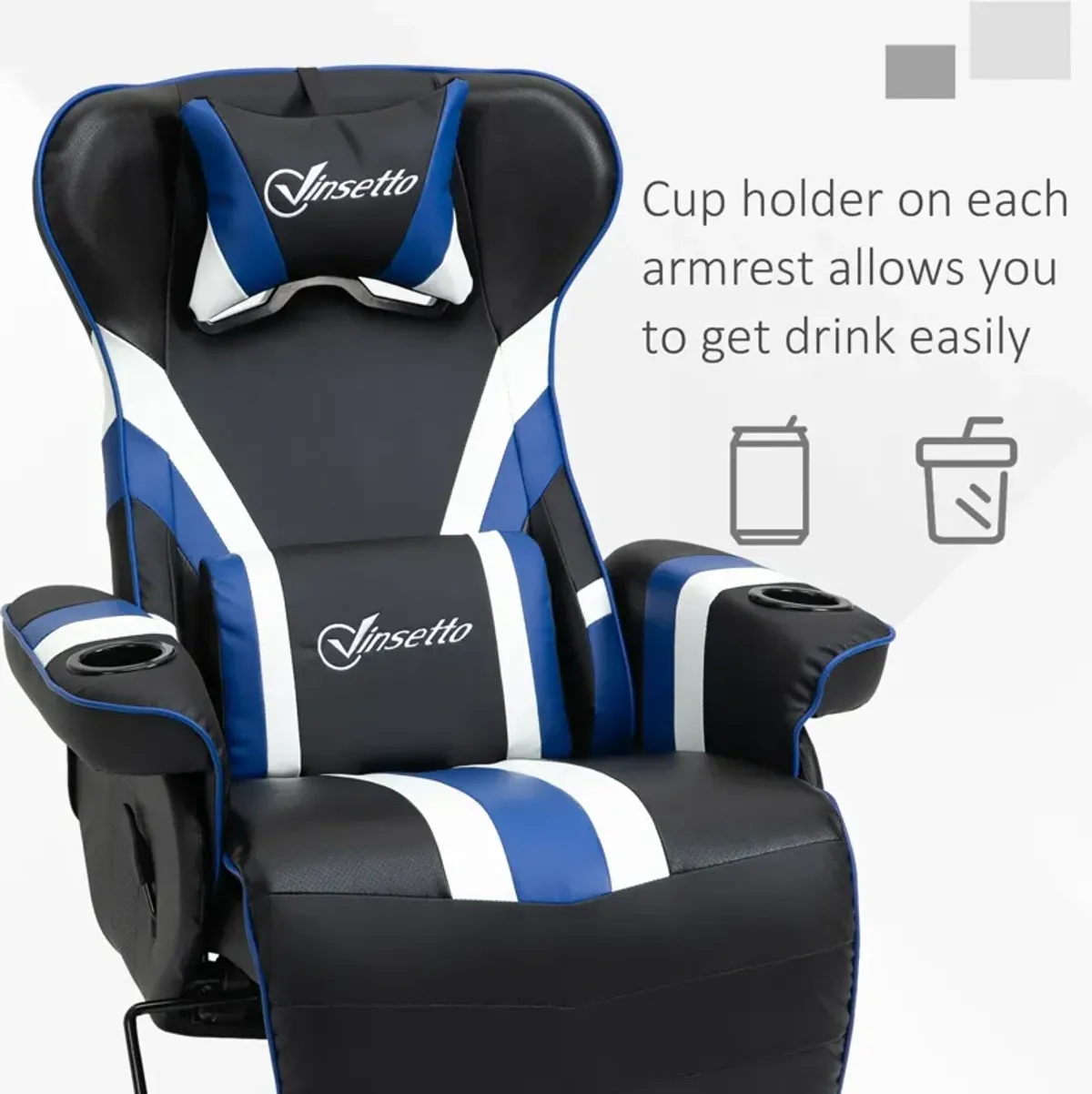 Black/White/Blue Gamer Chair: Racing Style Recliner with Footrest