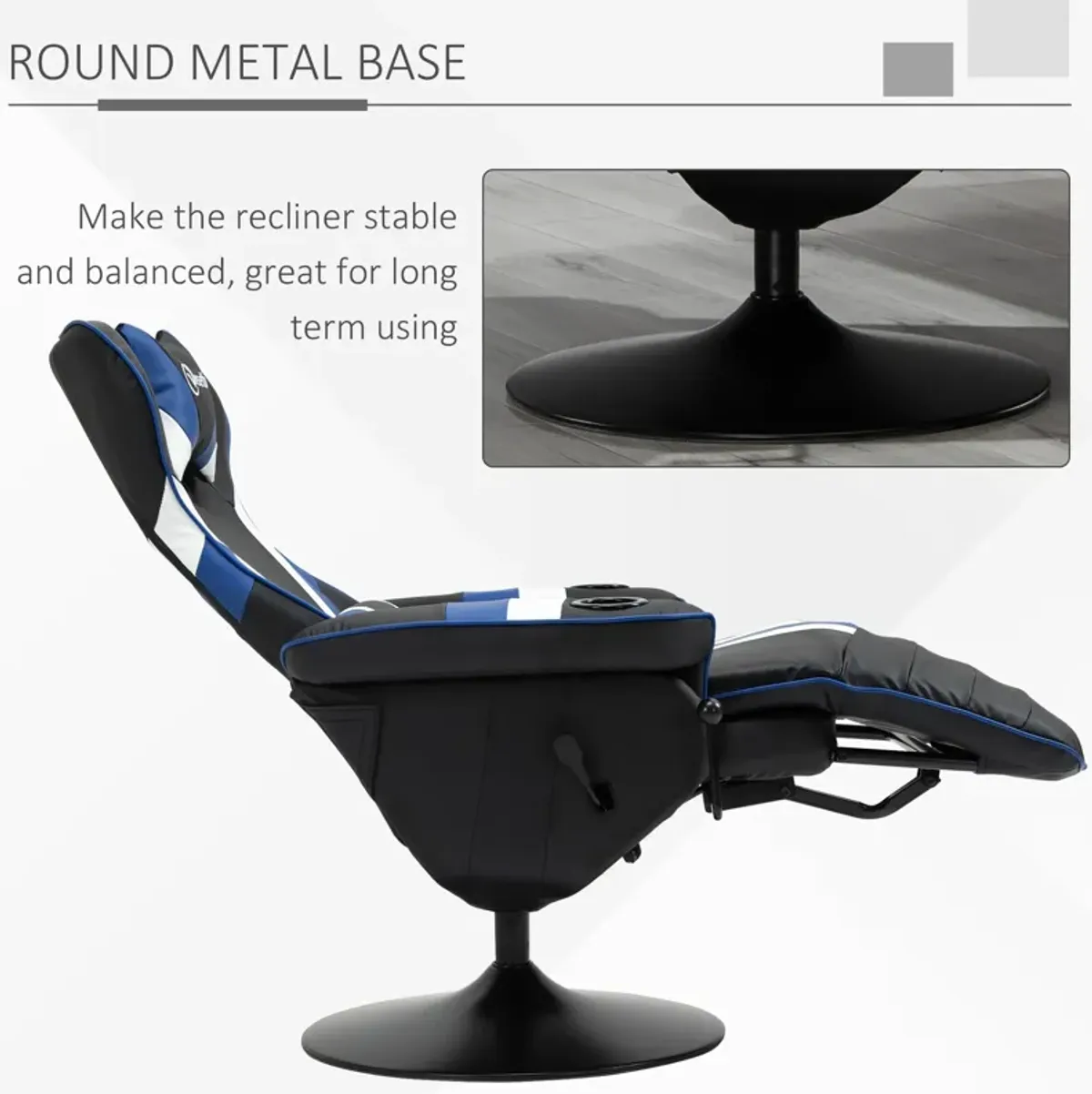 Black/White/Blue Gamer Chair: Racing Style Recliner with Footrest