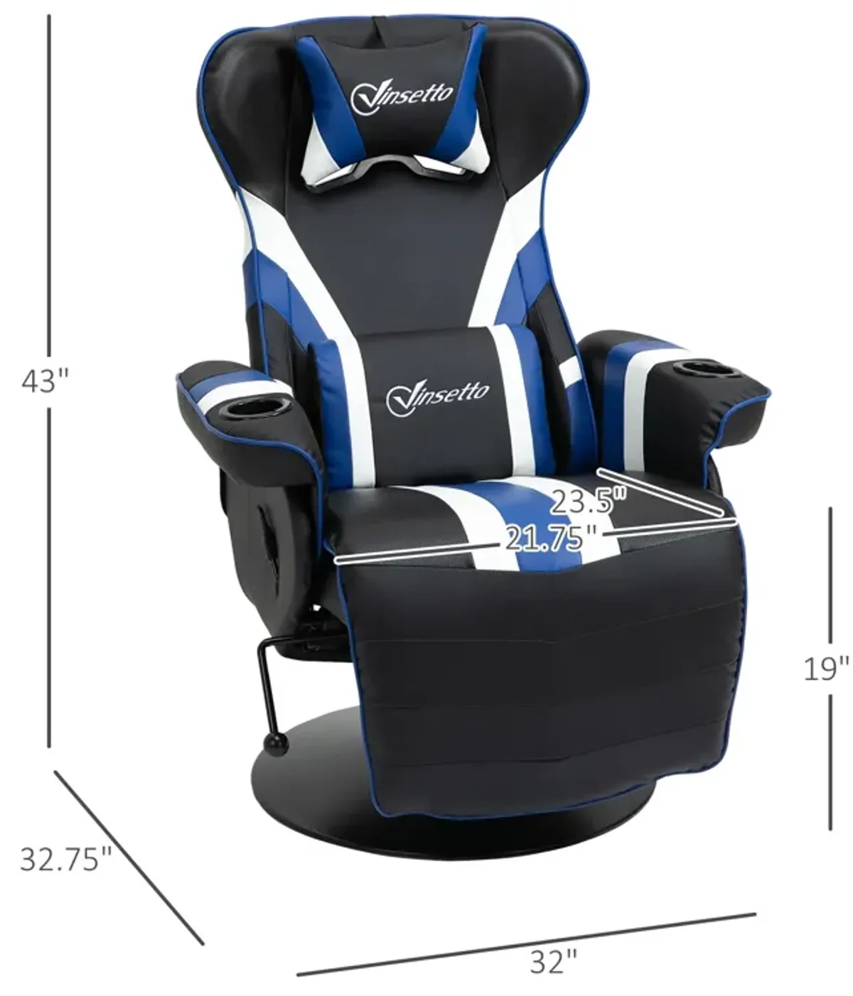 Black/White/Blue Gamer Chair: Racing Style Recliner with Footrest