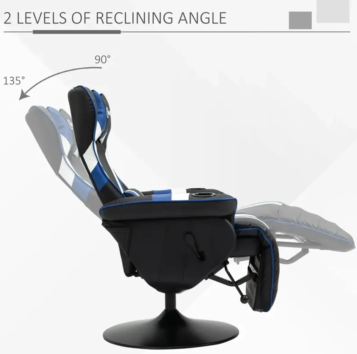 Black/White/Blue Gamer Chair: Racing Style Recliner with Footrest