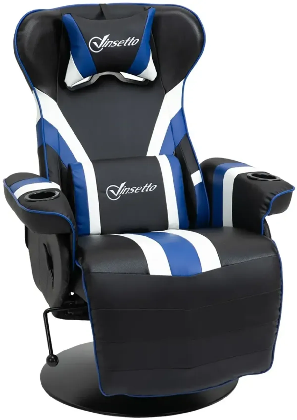 Black/White/Blue Gamer Chair: Racing Style Recliner with Footrest