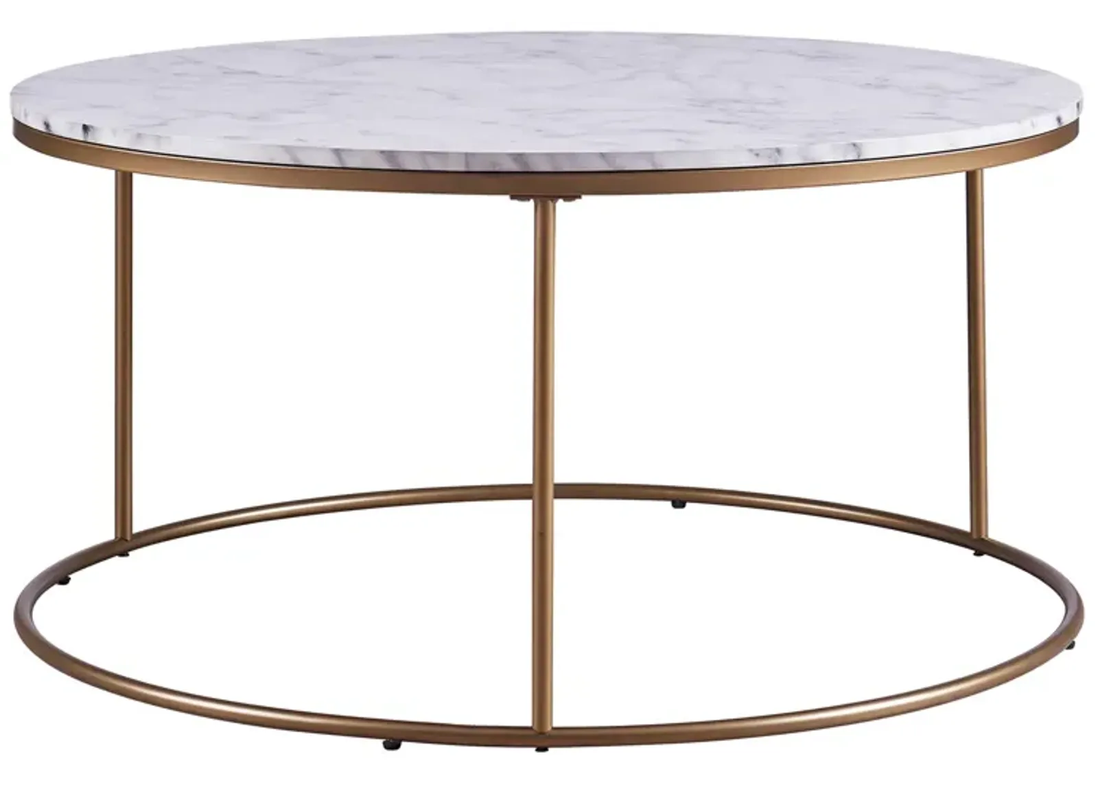 Teamson Home Marmo Modern Marble-Look Round Coffee Table, Faux Marble/Brass