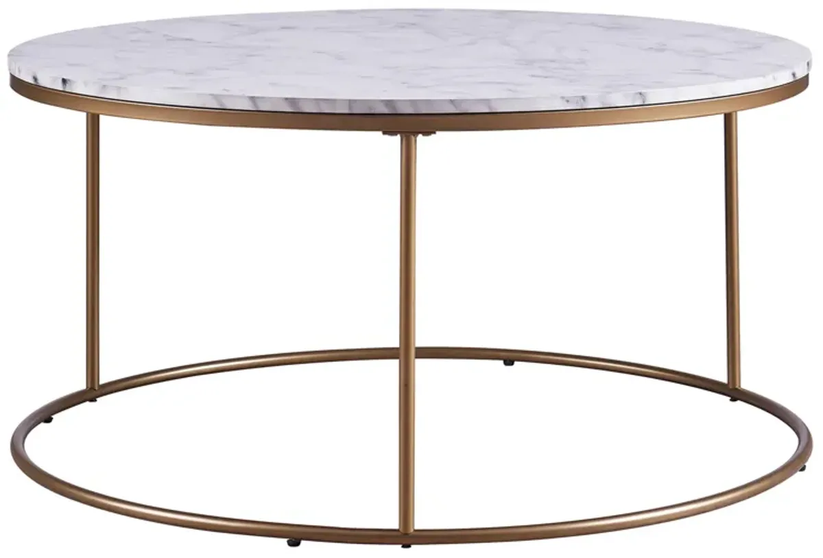 Teamson Home Marmo Modern Marble-Look Round Coffee Table, Faux Marble/Brass