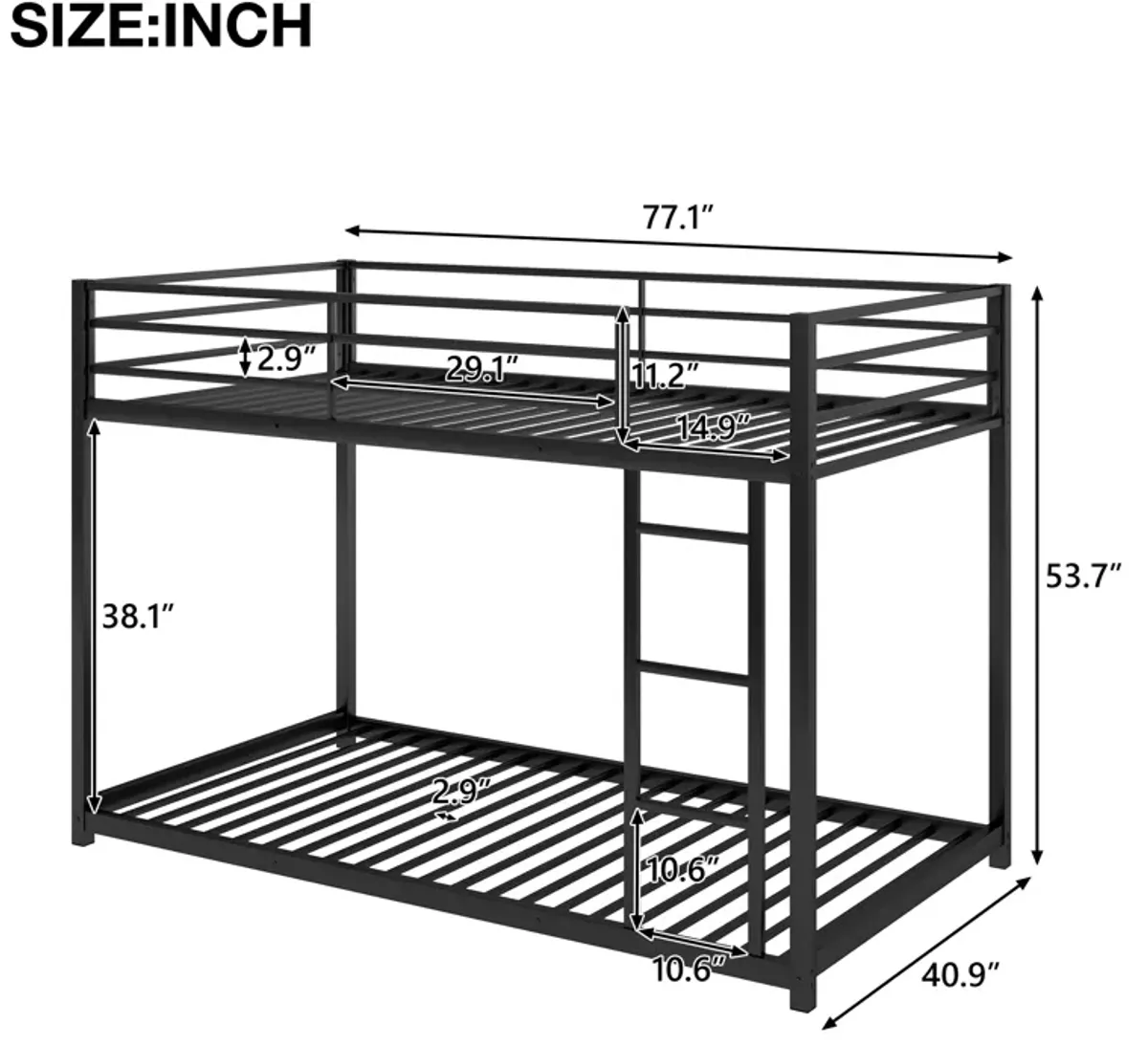 Merax Twin over Twin Metal Low Bunk Bed with Ladder