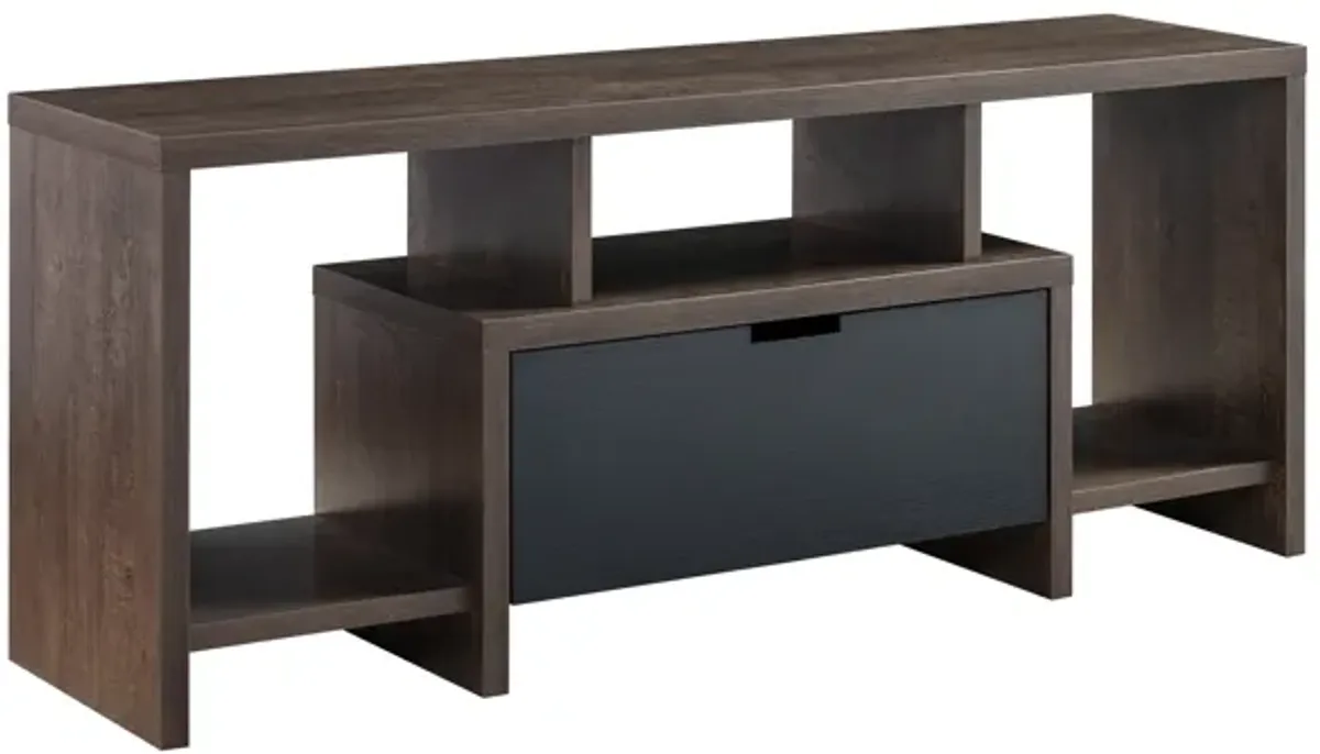 Walnut Oak & Black TV Stand with Center Drawer and 2 Side Shelves