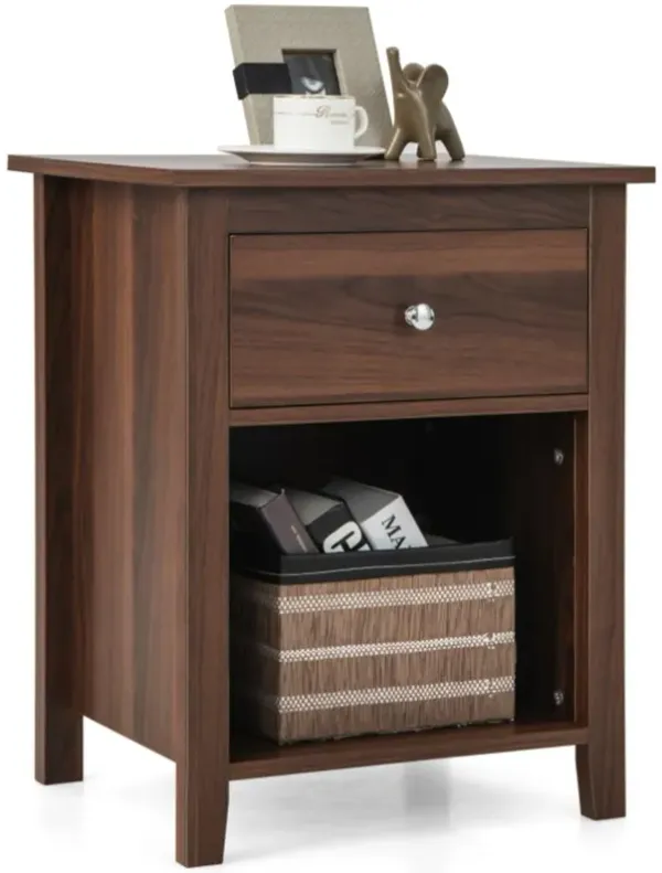 Hivvago Wooden Nightstand with Slide-out Drawer and Open Shelf