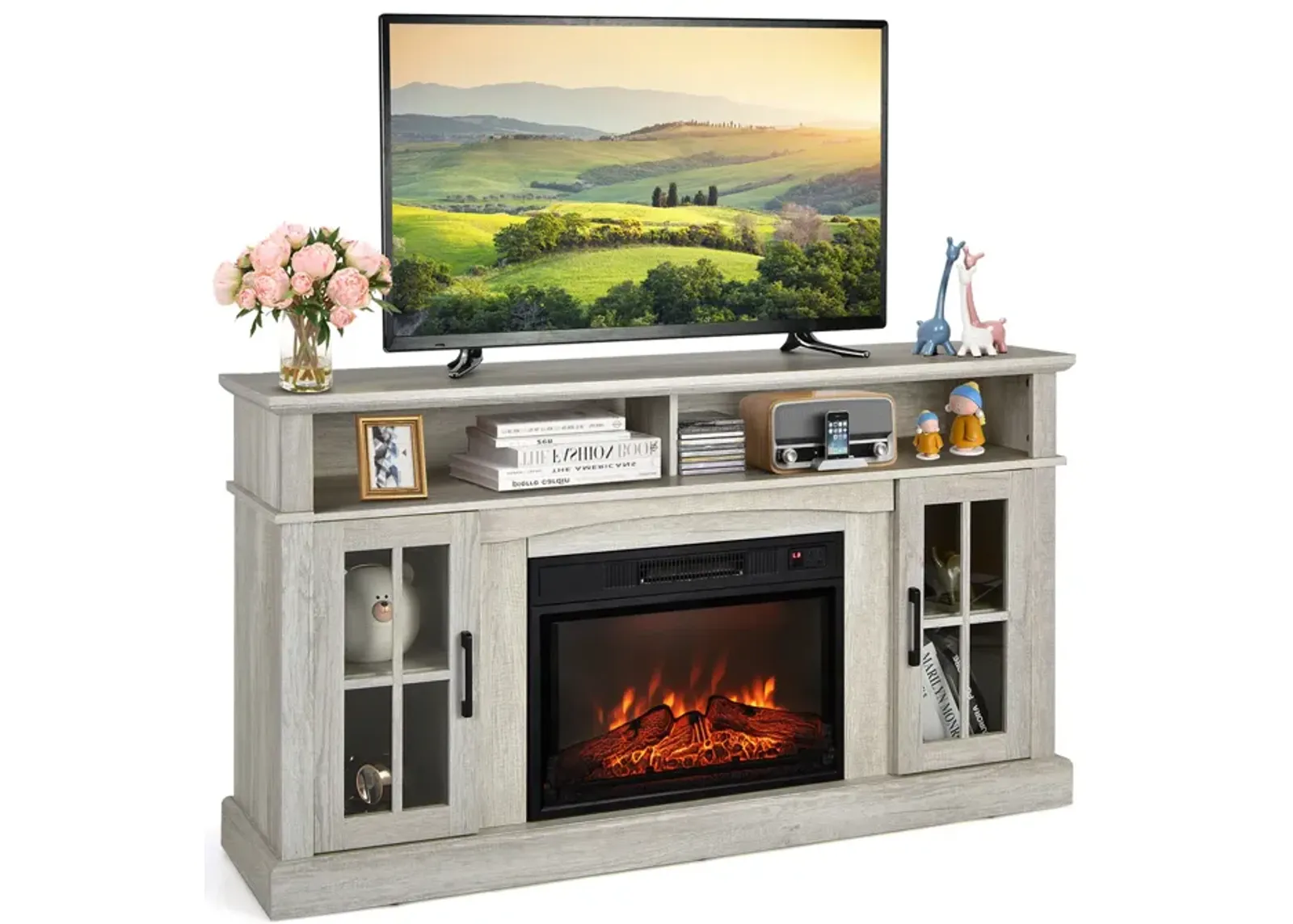 Fireplace TV Stand for TVs Up to 65 Inch with Side Cabinets and Remote Control