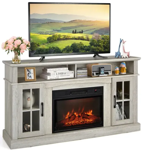 Fireplace TV Stand for TVs with Side Cabinets and Remote Control