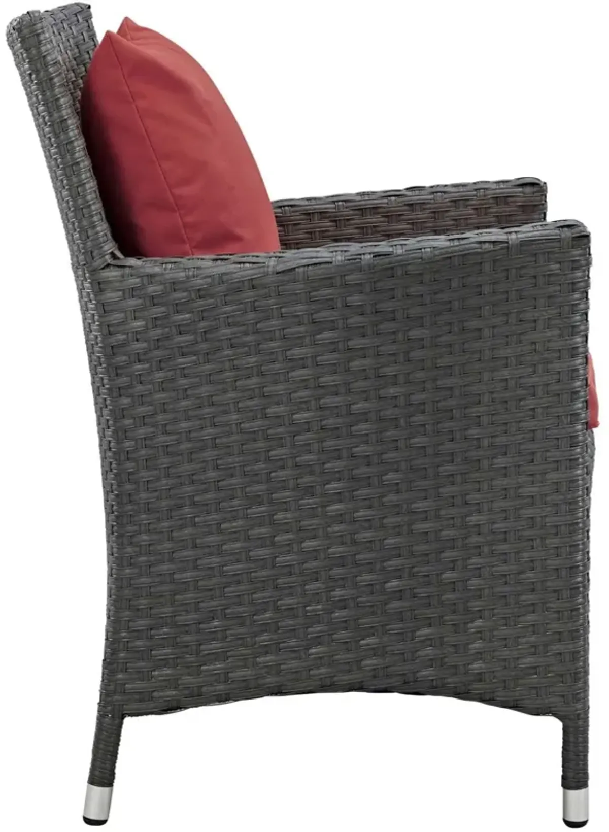 Modway EEI-2243-CHC-RED-SET Sojourn Wicker Rattan Outdoor Patio Sunbrella Four Dining Chairs in Canvas Red, Armchairs