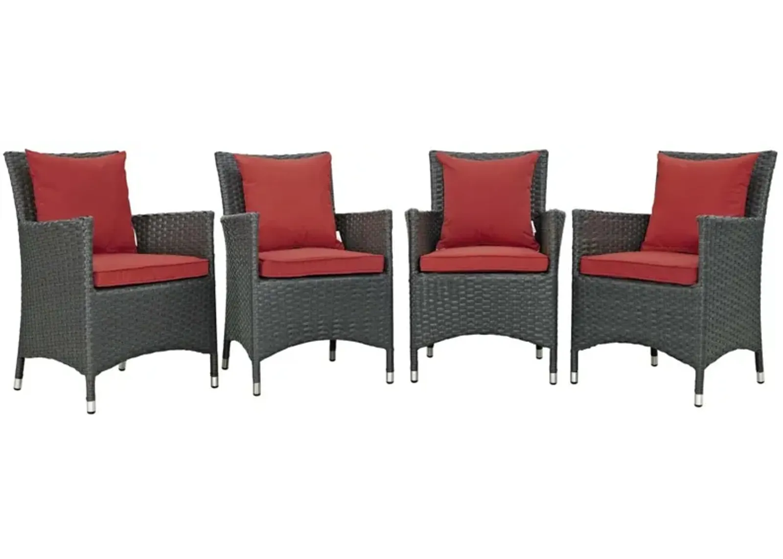 Modway EEI-2243-CHC-RED-SET Sojourn Wicker Rattan Outdoor Patio Sunbrella Four Dining Chairs in Canvas Red, Armchairs