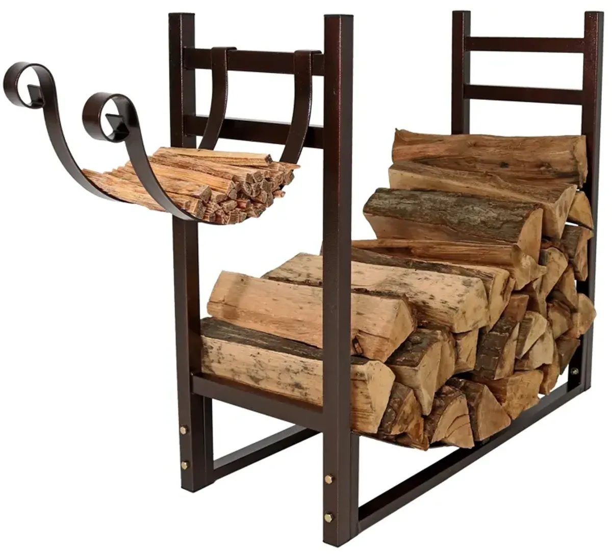 Metal Firewood Log Rack with Removable Kindling Holder – Indoor/Outdoor Use