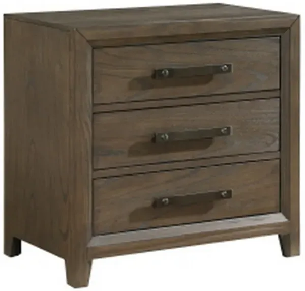 Wyn 27 Inch Nightstand, 3 Drawers, Nickel Handles, Brushed Walnut Brown - Benzara
