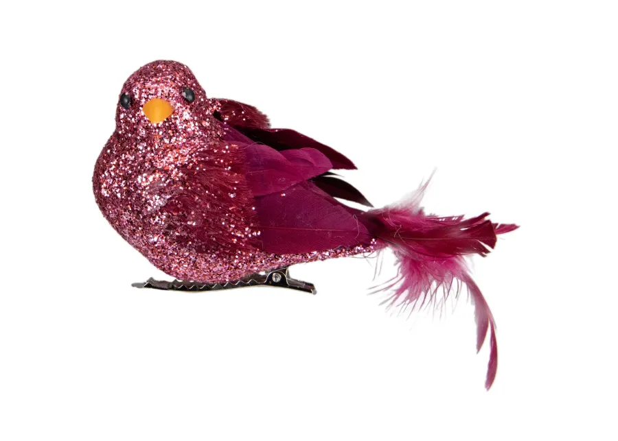 4" Burgundy Left Facing Bird Clip-on Christmas Ornament