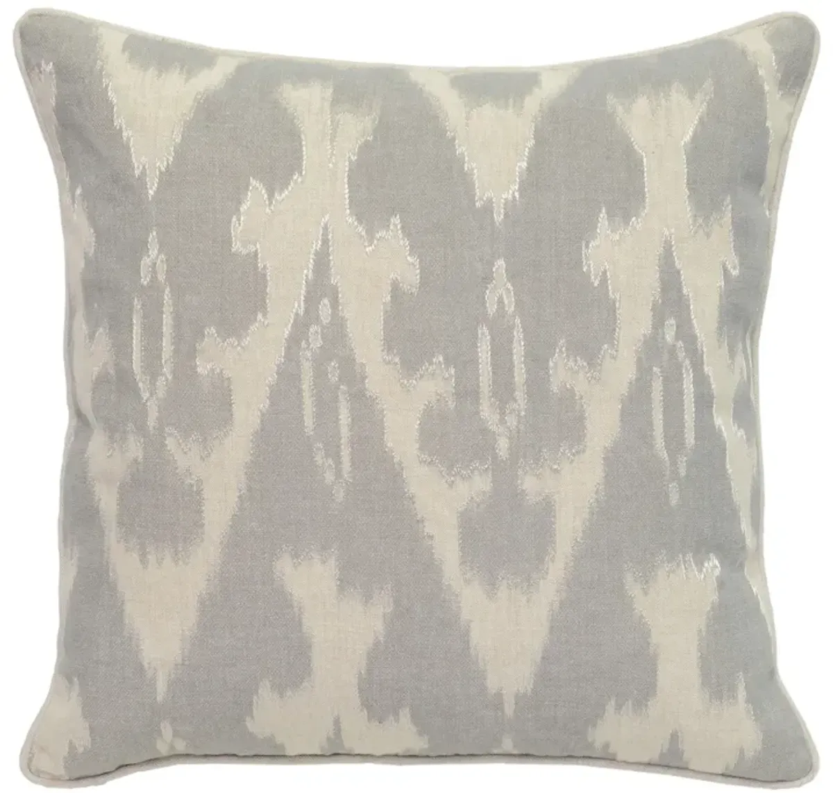 Square Fabric Throw Pillow with Metallic Embroidered Details,Gray and Beige-Benzara