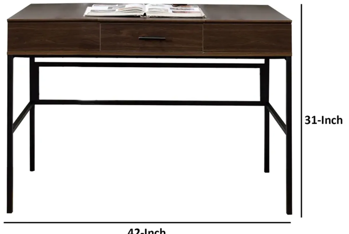 Writing Desk with Lift Top Storage and USB Plugin, Brown-Benzara