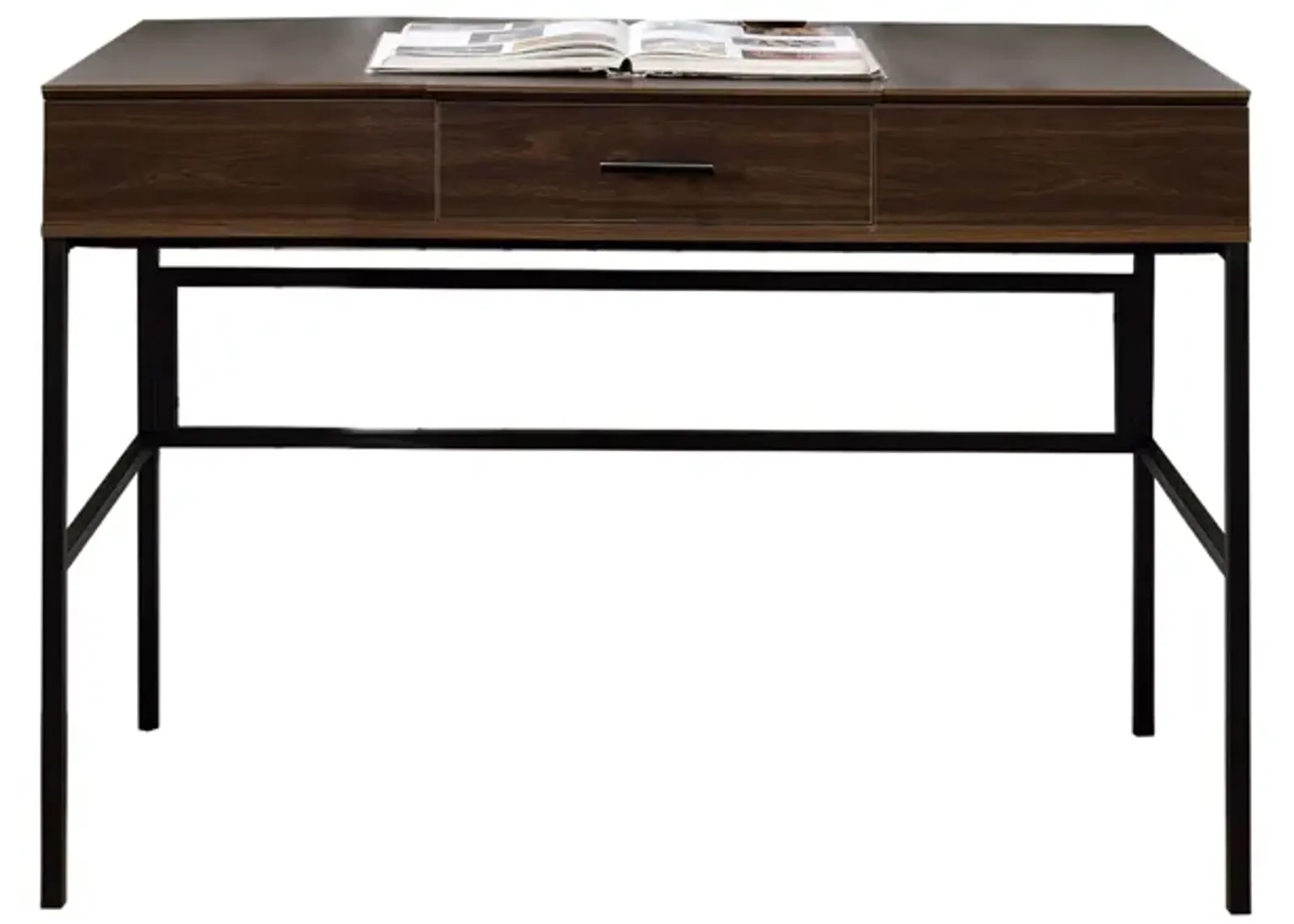 Writing Desk with Lift Top Storage and USB Plugin, Brown-Benzara