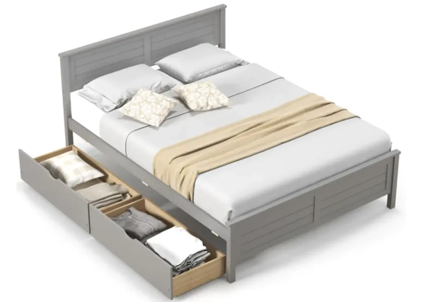 Hivvago Full Size Bed Frame with Storage Drawers and Solid Wood Headboard