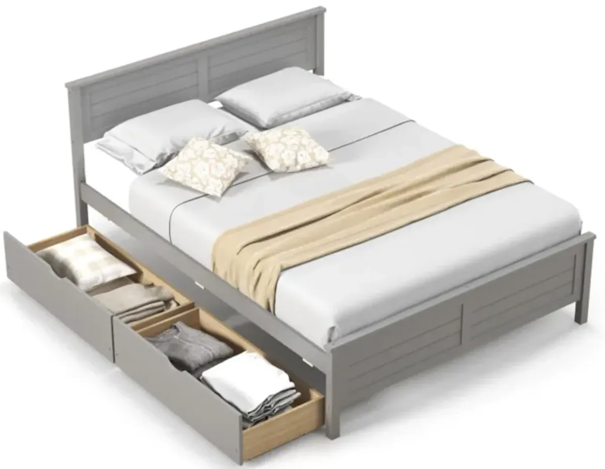 Hivvago Full Size Bed Frame with Storage Drawers and Solid Wood Headboard