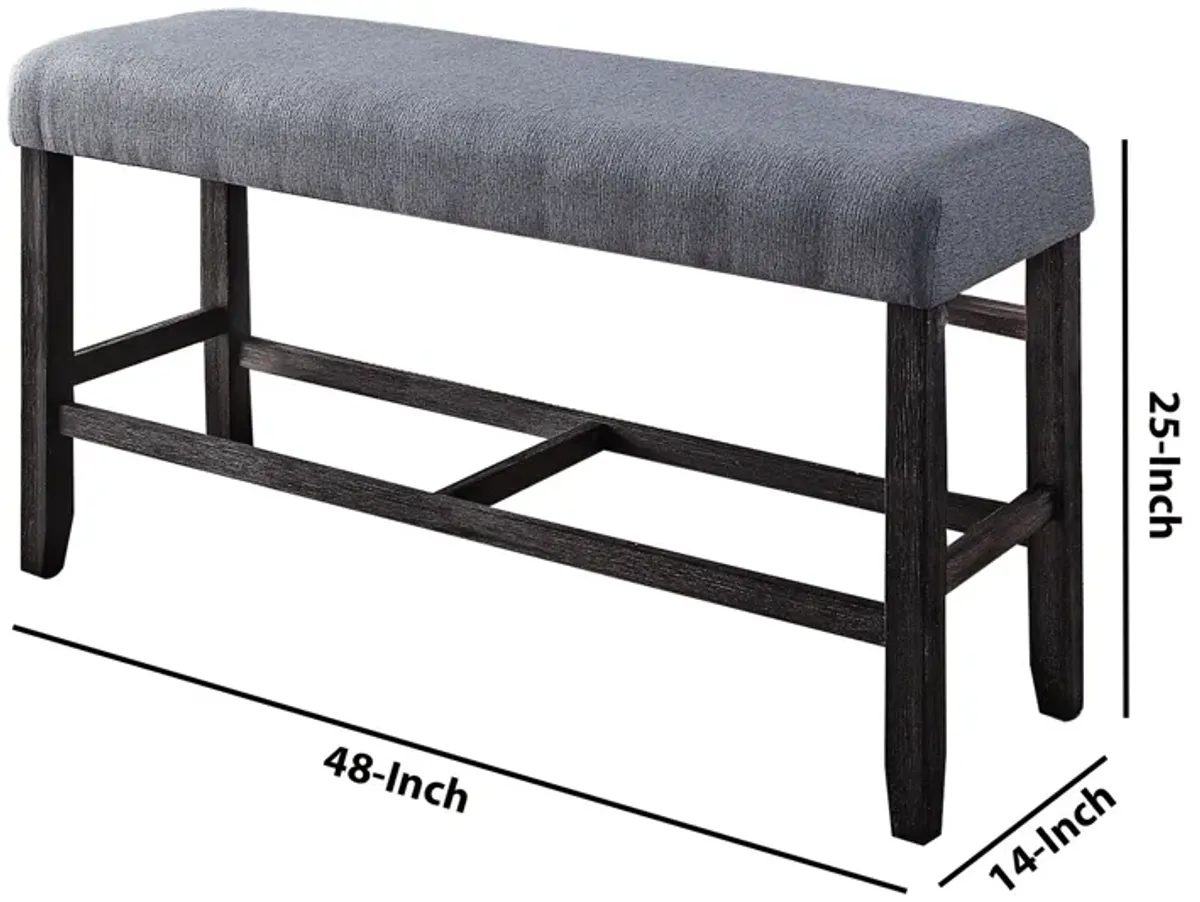 Rectangular Fabric Counter Height Bench with Padded Seat, Brown and Blue-Benzara